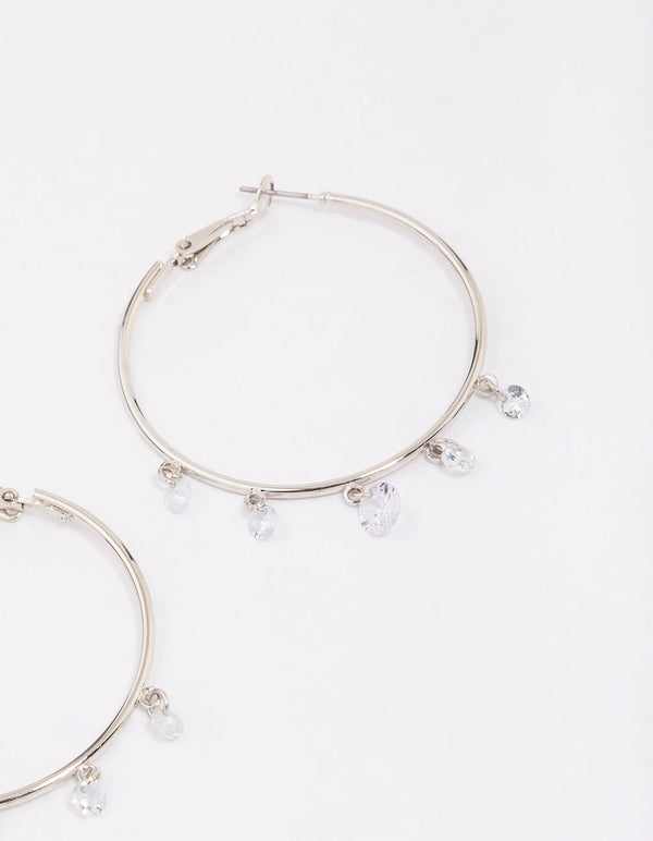 Silver Cubic Zirconia Dangle Hoop Earrings
