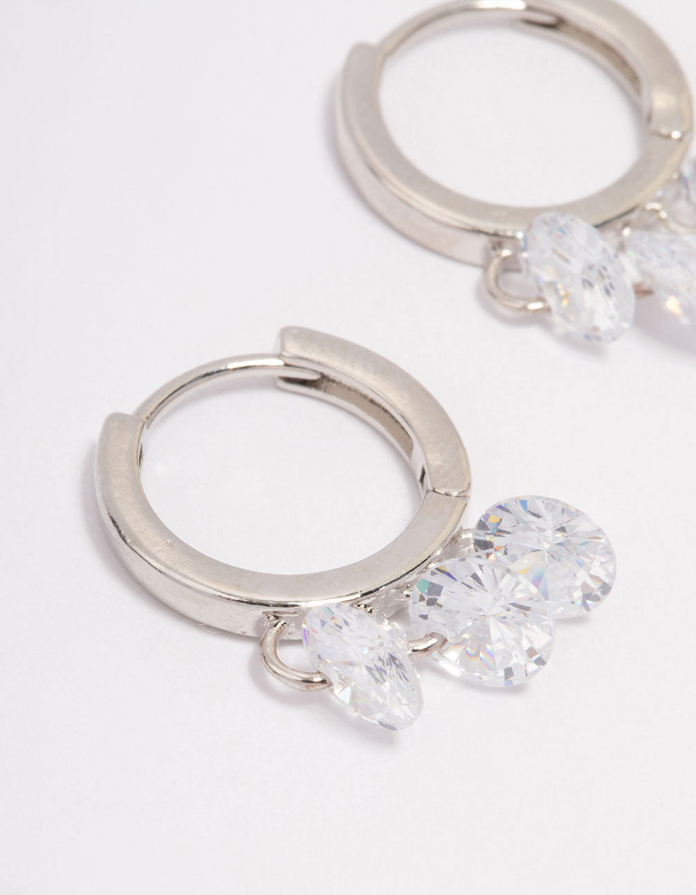 Silver Cubic Zirconia Triple Round Huggie Hoop Earrings