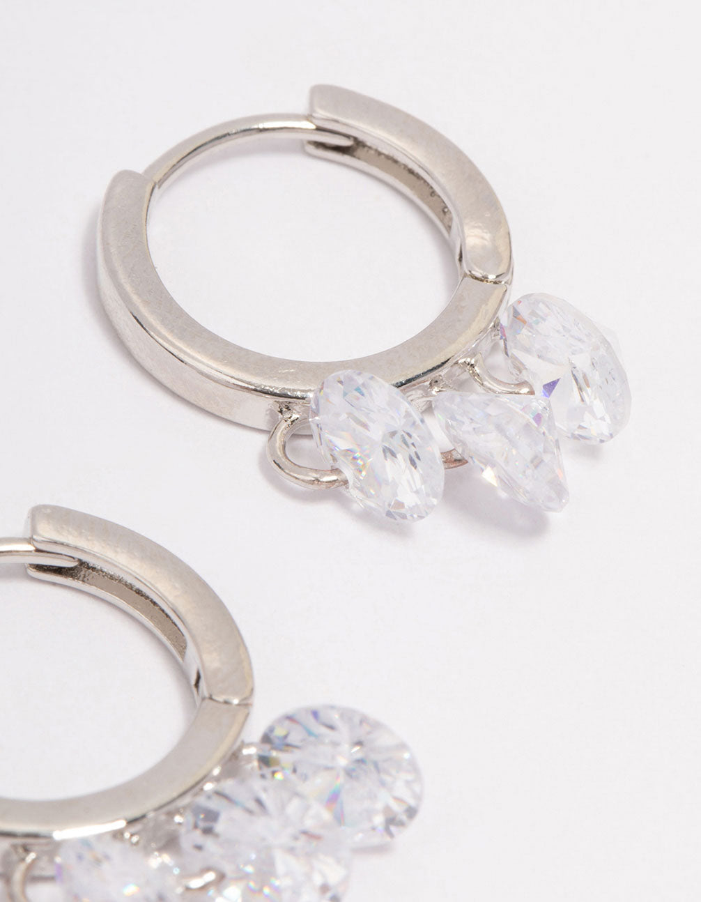 Silver Cubic Zirconia Triple Round Huggie Hoop Earrings
