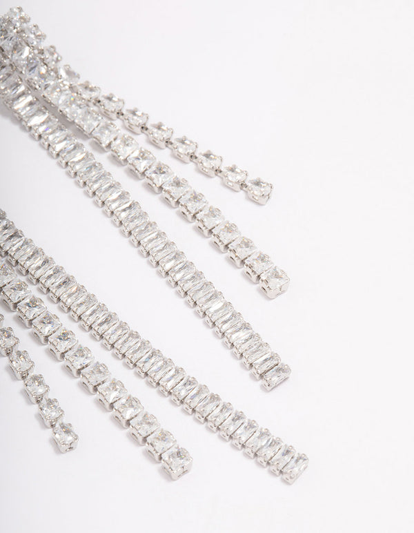 Silver Cubic Zirconia Diamante Triple Row Drop Earrings
