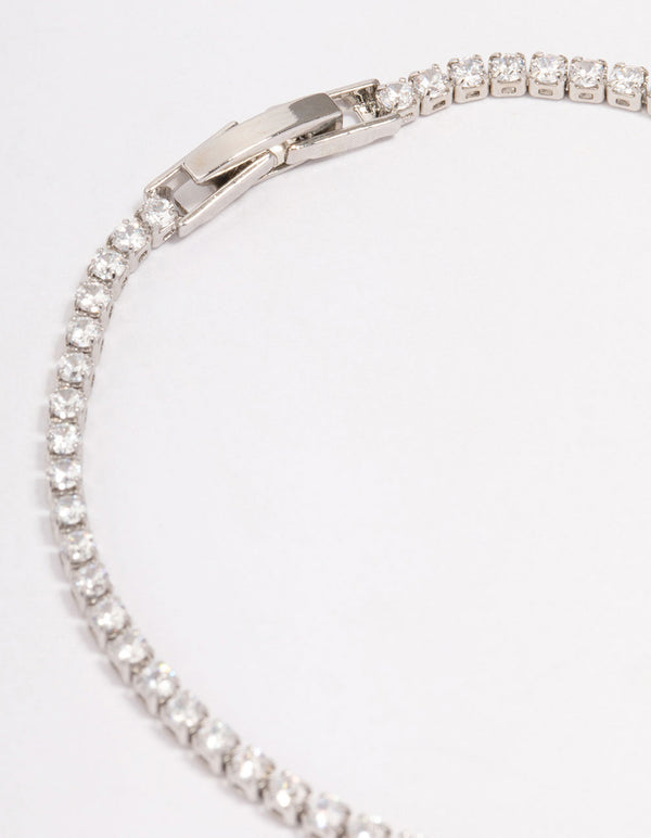 Silver Cubic Zirconia Round Bow Tennis Bracelet