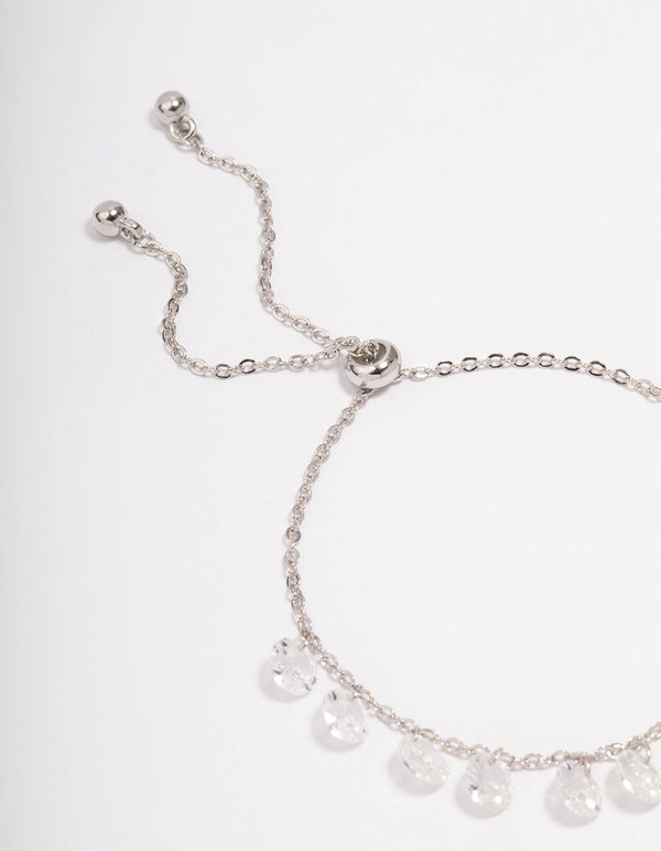 Silver Cubic Zirconia Round Charm Toggle Bracelet