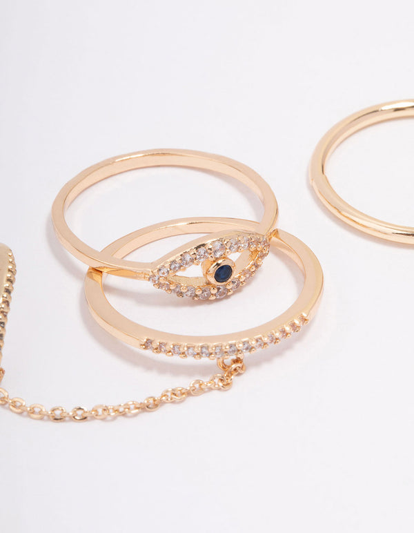 Gold Cubic Zirconia Dainty Ring 4-Pack