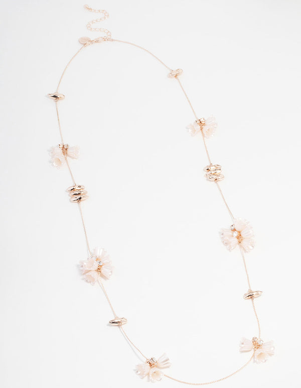 Rose Gold Pearl Charm Long Necklace