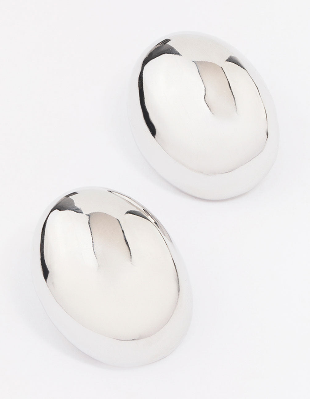 Silver Large Slide Oval Stud Earrings