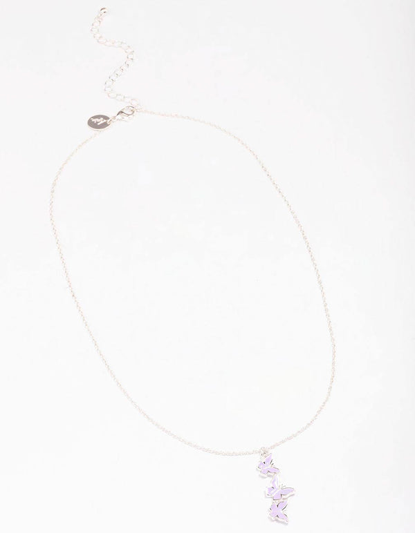 Silver & Purple Butterfly Pendant Necklace