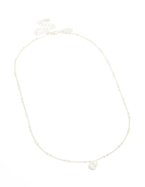 Silver Ball Chain Pearl Pendant Necklace