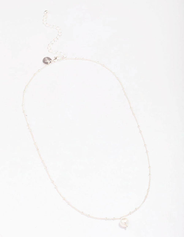 Silver Ball Chain Pearl Pendant Necklace