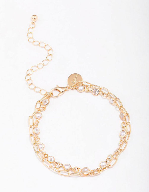 Gold Encased Pearl Link Bracelets 2-Pack