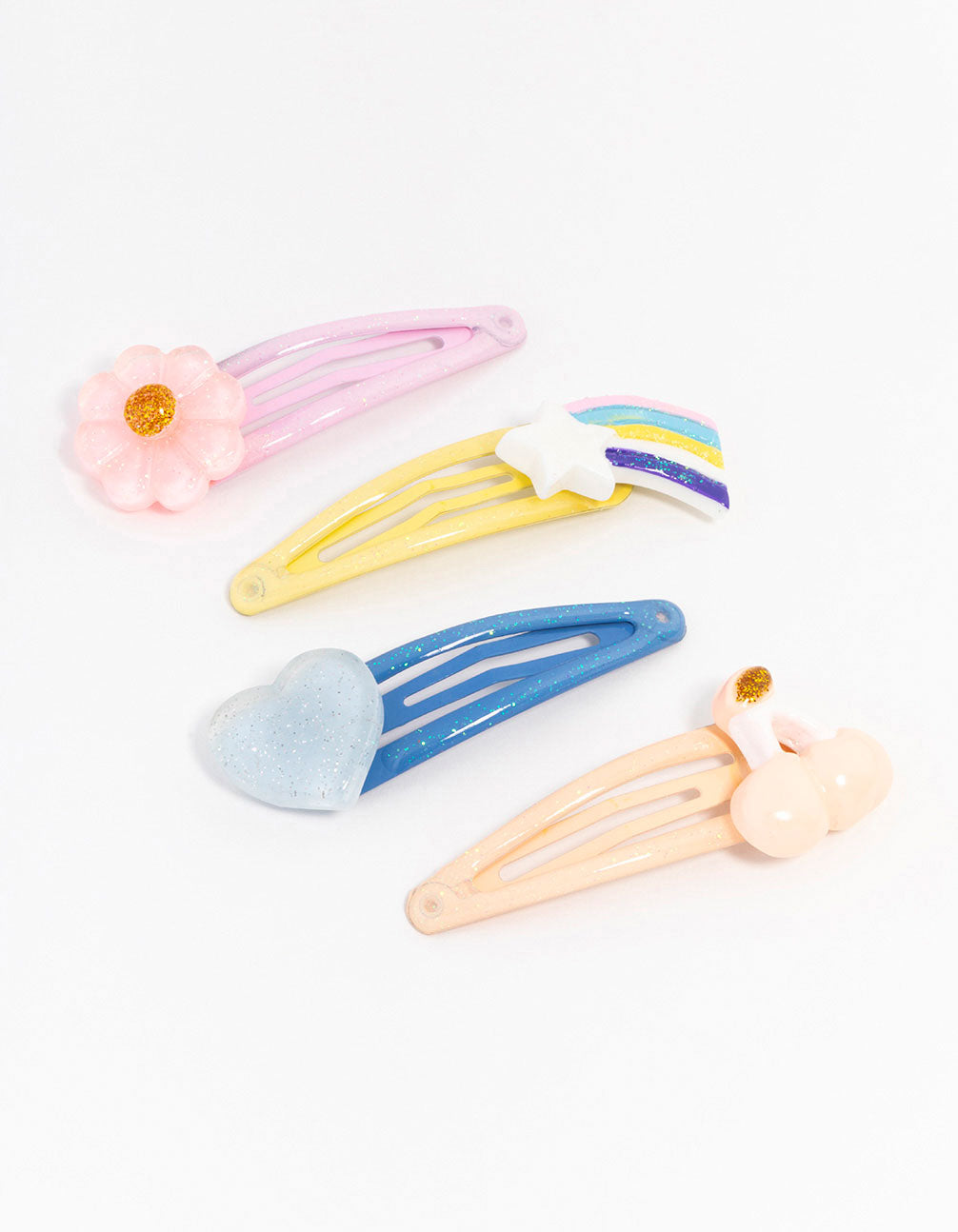 Kids Coloured Mixed Metals Cherry & Star Hair Clips 4-Pack