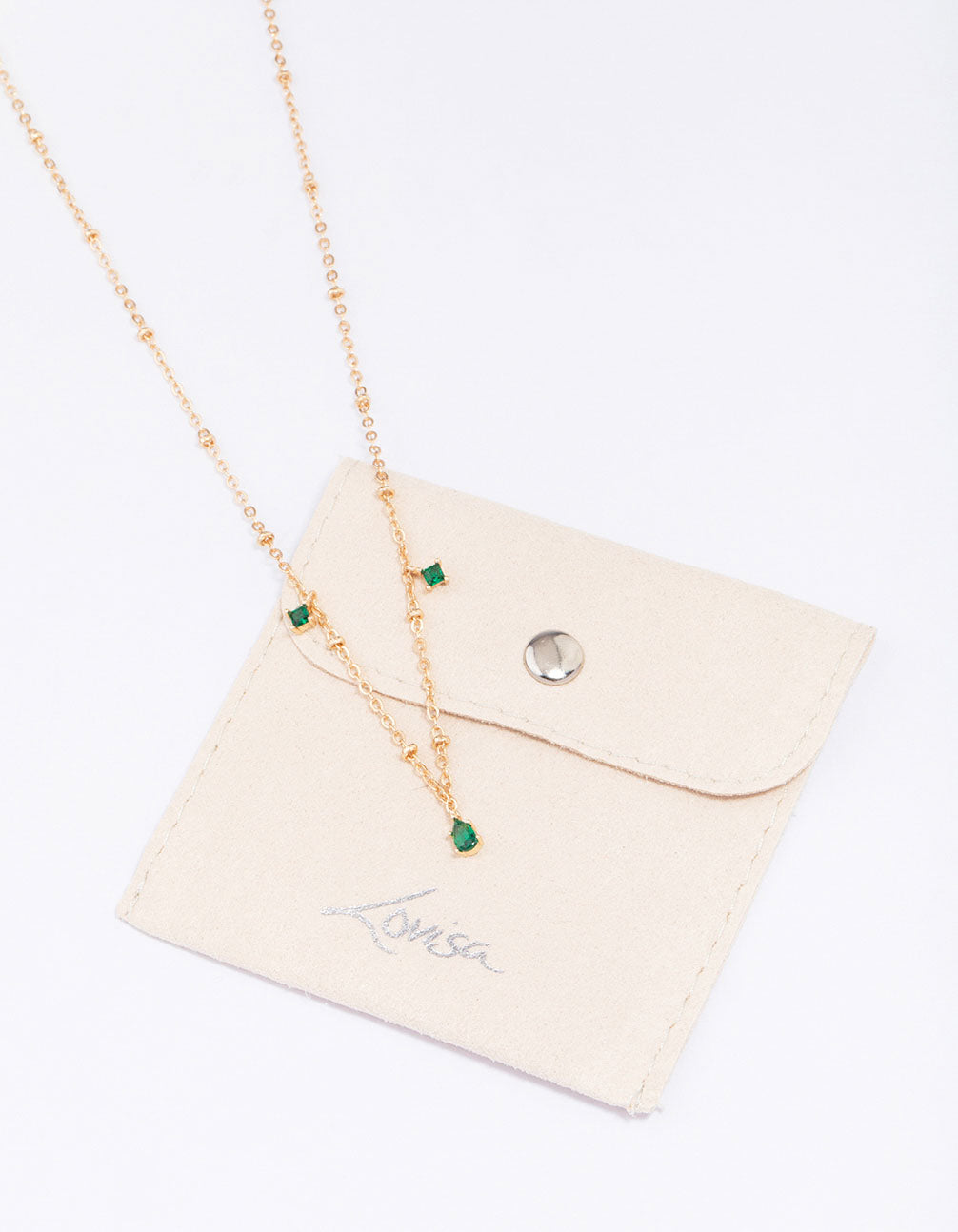Gold Pear Emerald Droplet Chain Necklace