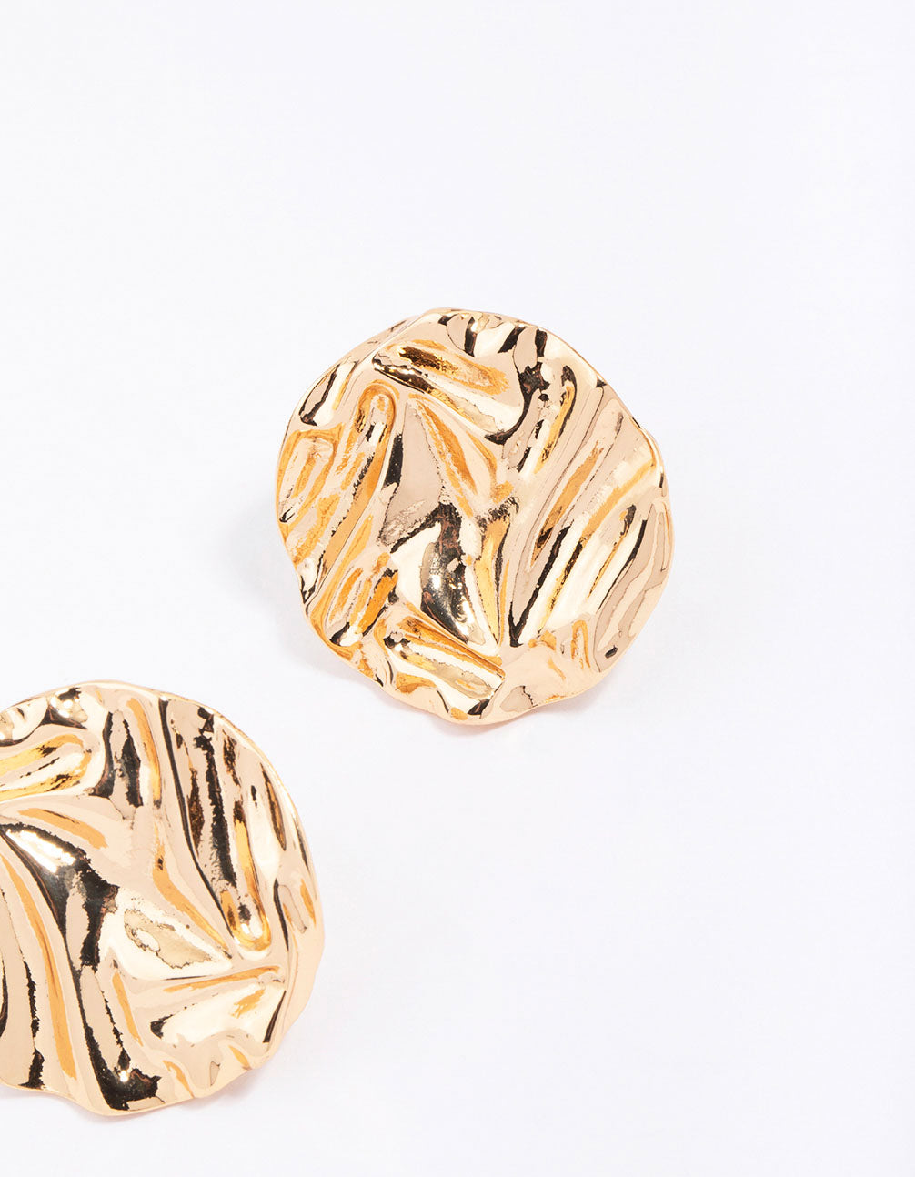 Gold Molten Textured Circle Stud Earrings