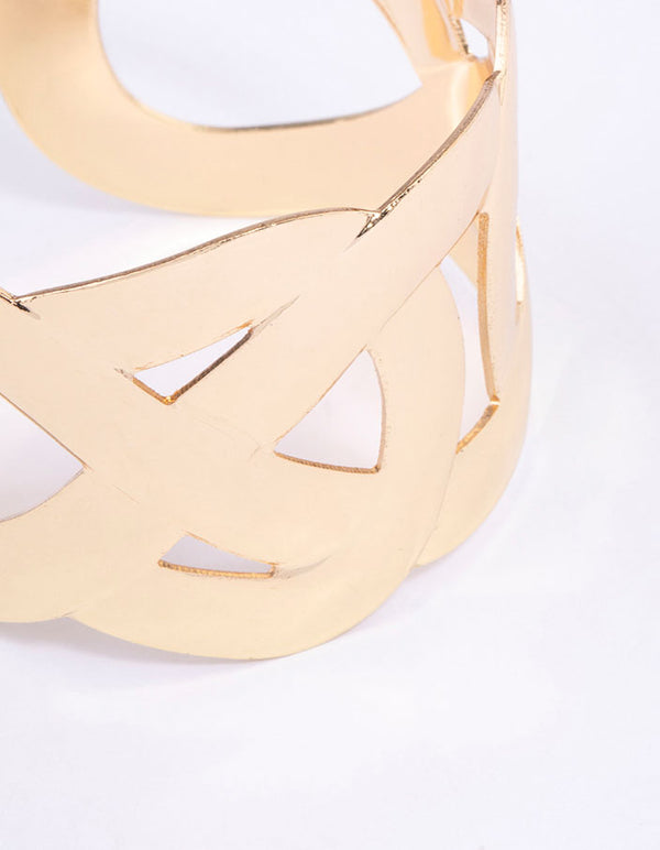 Gold Large Intertwined Wrist Cuff
