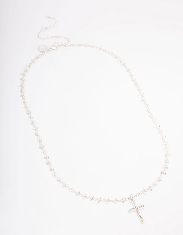 Silver Plated Diamante Cross Ball Link Pendant Necklace