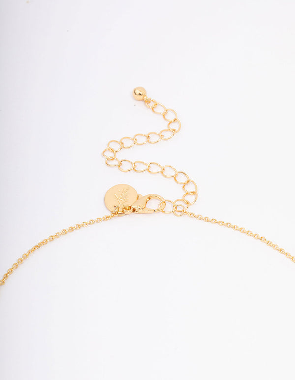 Gold Plated Cubic Zirconia Round Cross Pendant Necklace & Stud Earring Set