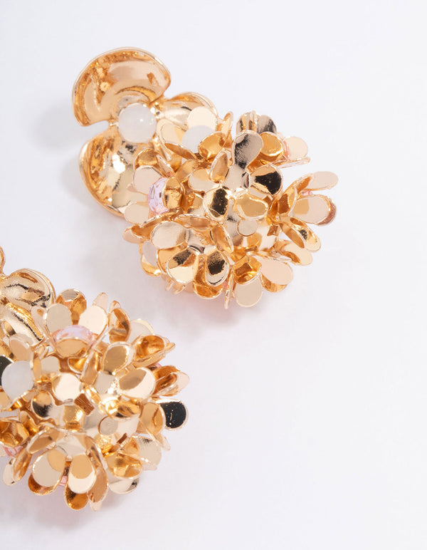 Gold Small Double Row Flower Drop Earrings