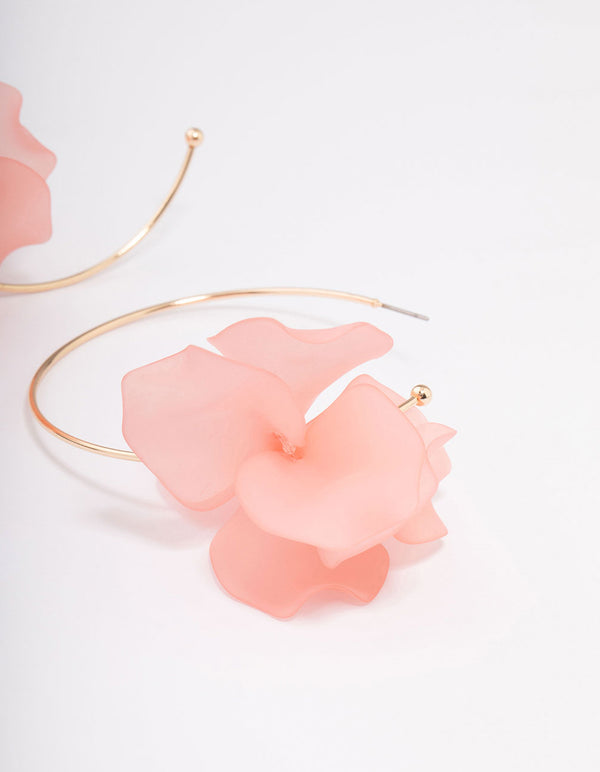 Gold Simple Flower Large Hoop Earrings