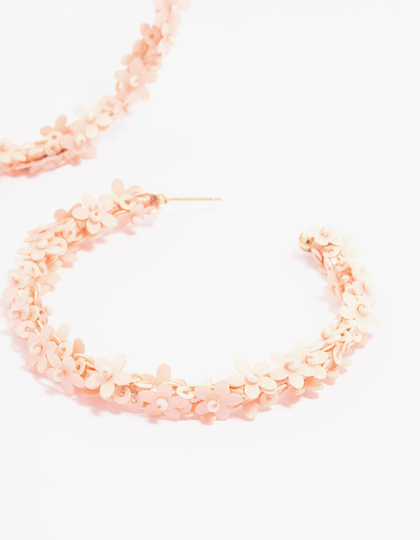 Peach Sequin Flower Hoop Earrings