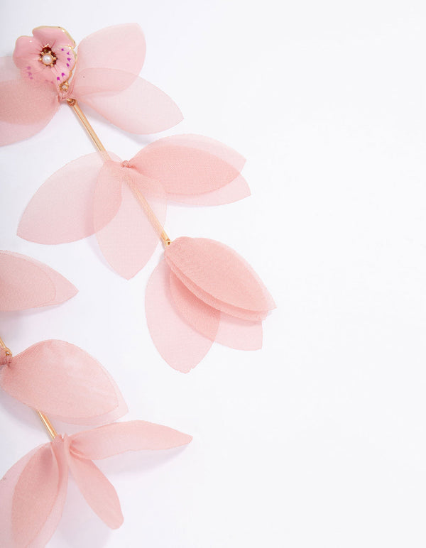Gold & Pink Dainty Petal Drop Earrings
