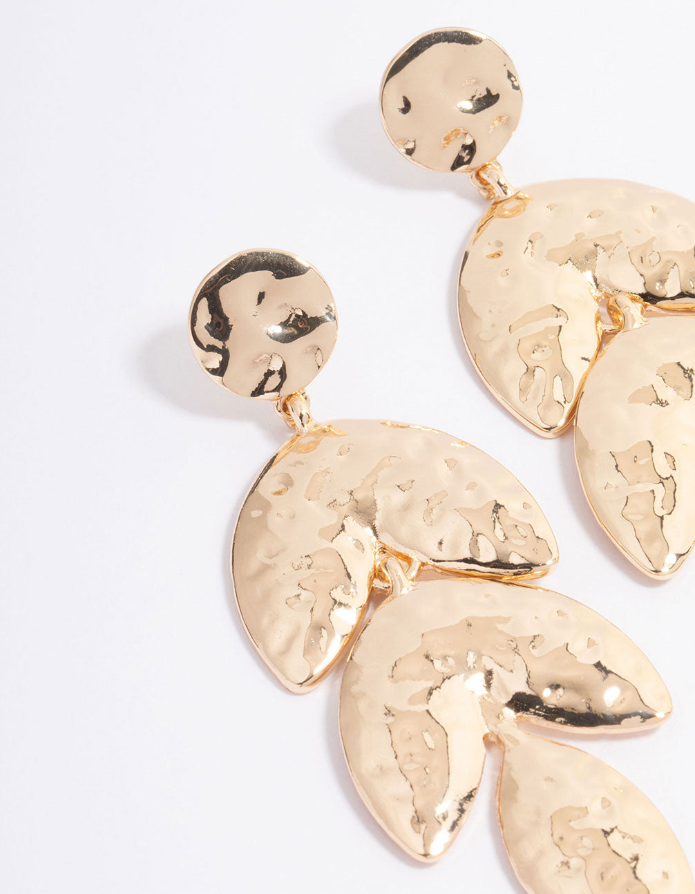 Gold Molten Textured Petal Drop Earrings
