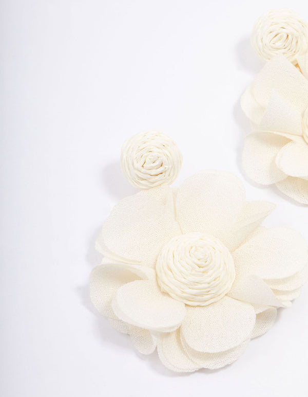 Gold & Cream Raffia Petal Flower Drop Earrings