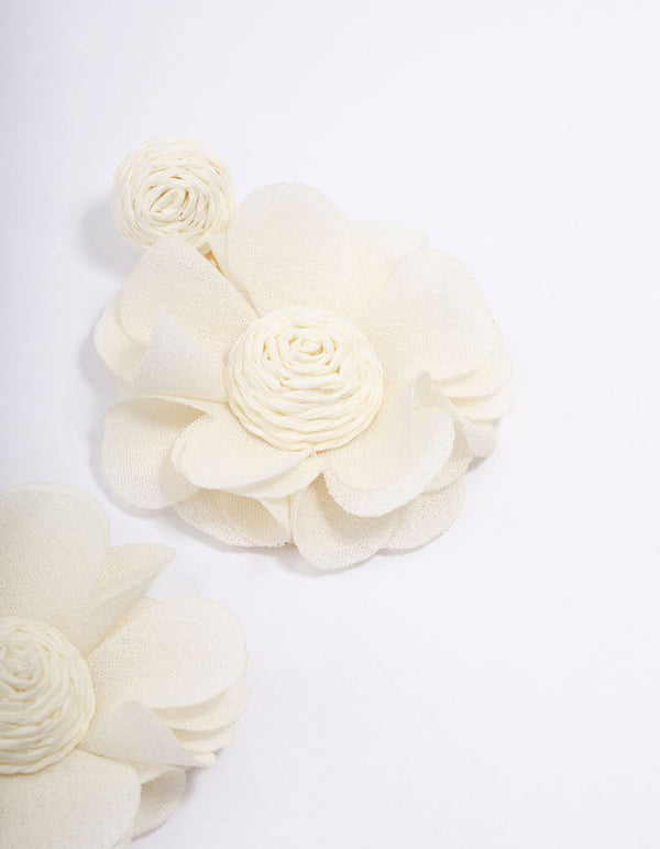 Gold & Cream Raffia Petal Flower Drop Earrings