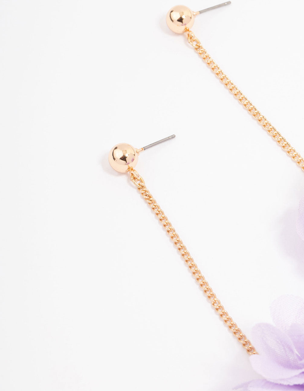Gold Layered Lilac Flower Chain Drop Earrings