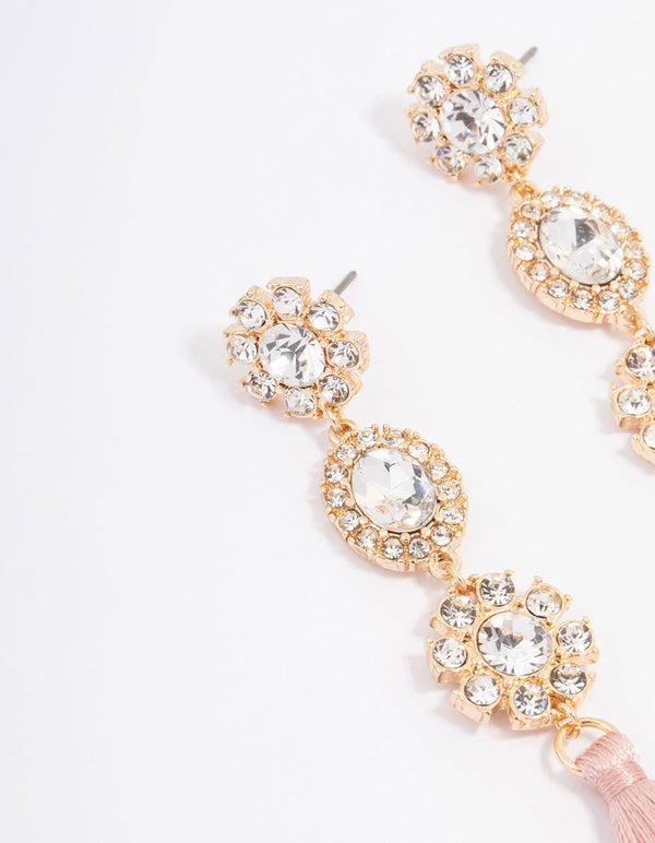 Gold Diamante Tassel Drop Earrings