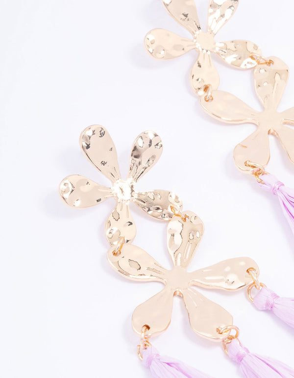 Gold Flower & Tassel Drop Earrings