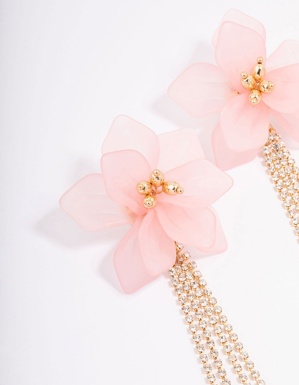 Gold Big Flower Cupchain Drop Earrings