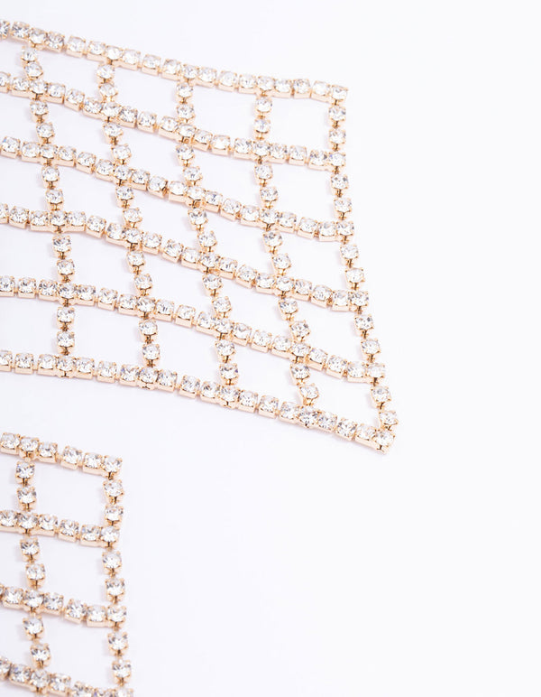 Gold Diamante Cross Net Drop Earrings