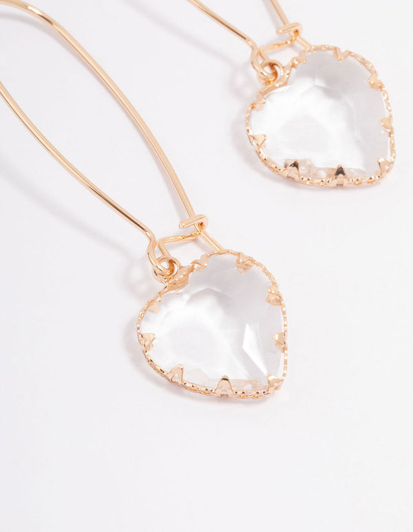 Gold Simple Diamante Drop Earrings