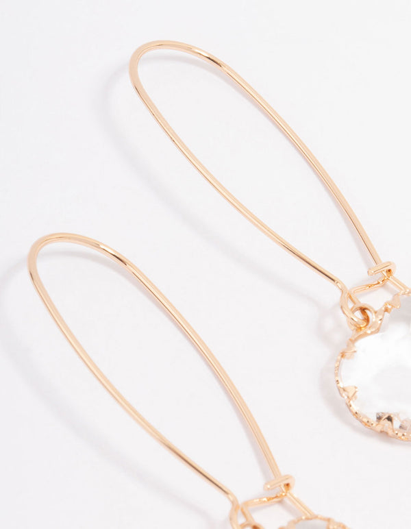 Gold Simple Diamante Drop Earrings