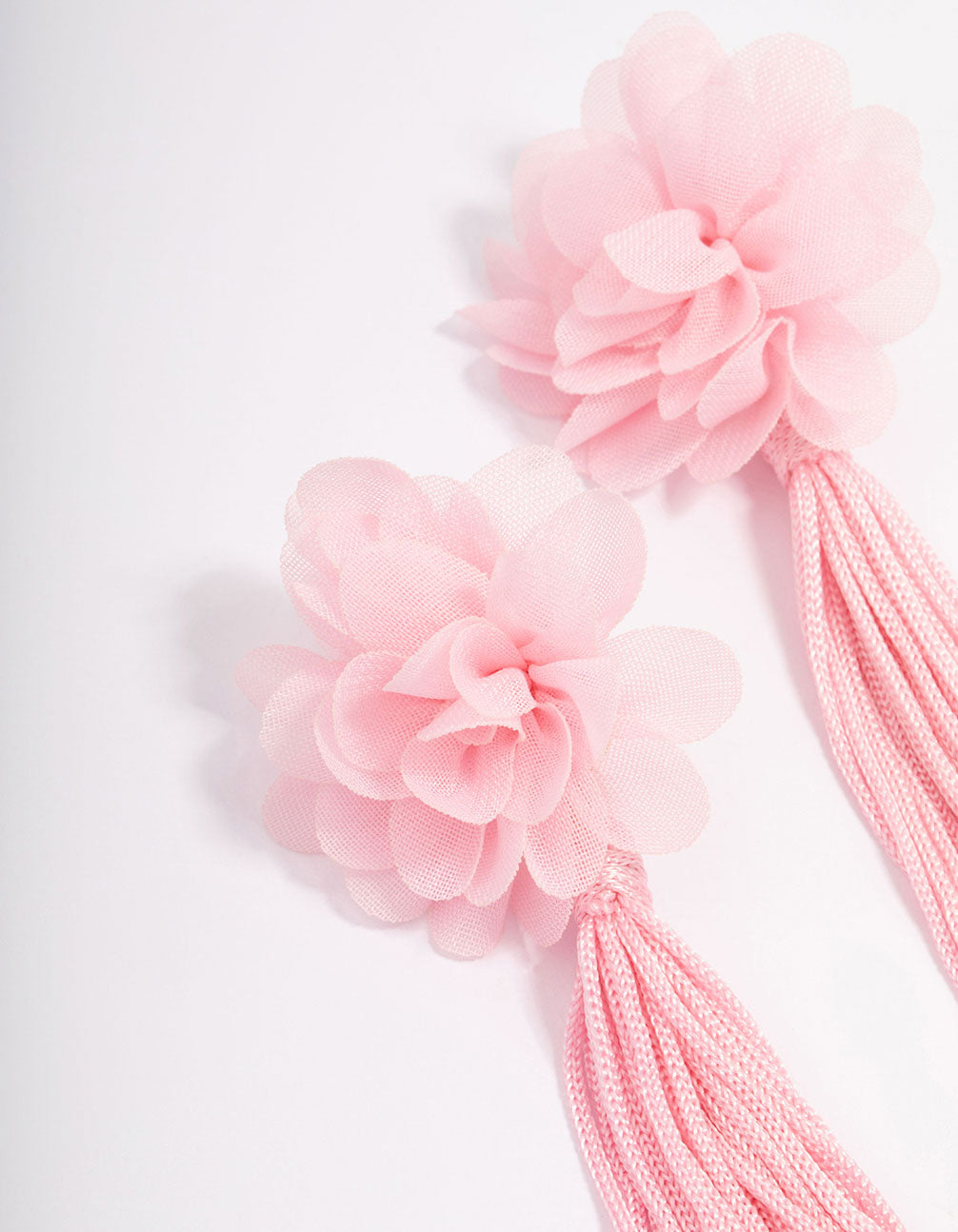 Pink Fabric Flower Tassel Drop Earrings