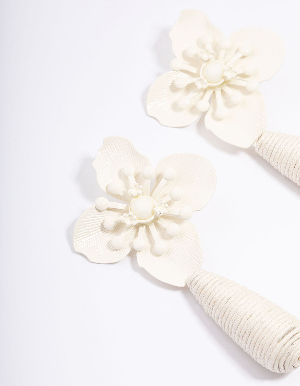 Cream Flower Wrapped Teardrop Earrings