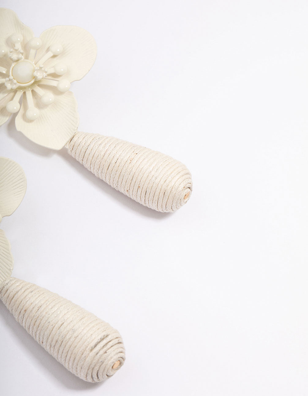 Cream Flower Wrapped Teardrop Earrings