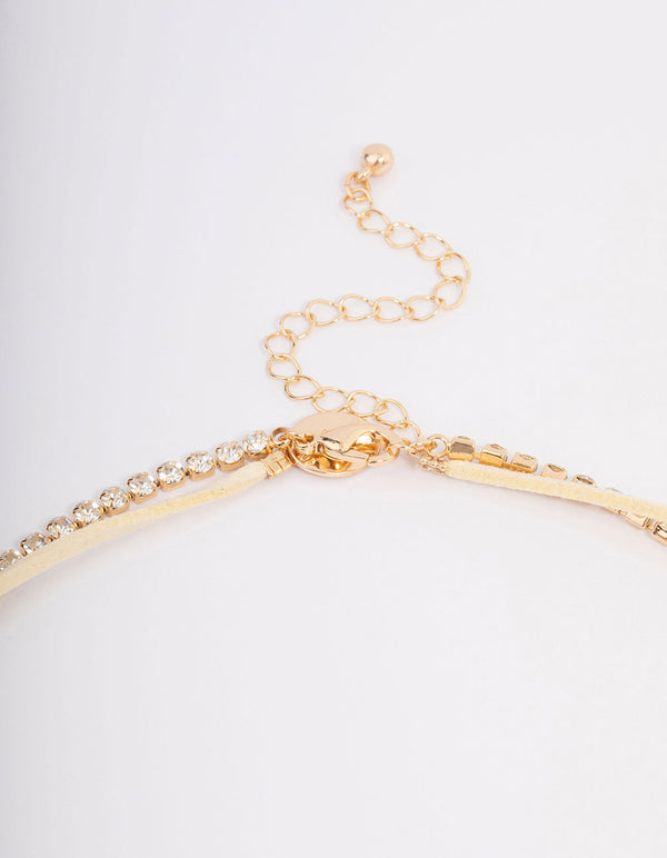 Fabric Flower Diamante Cord Lariat Necklace