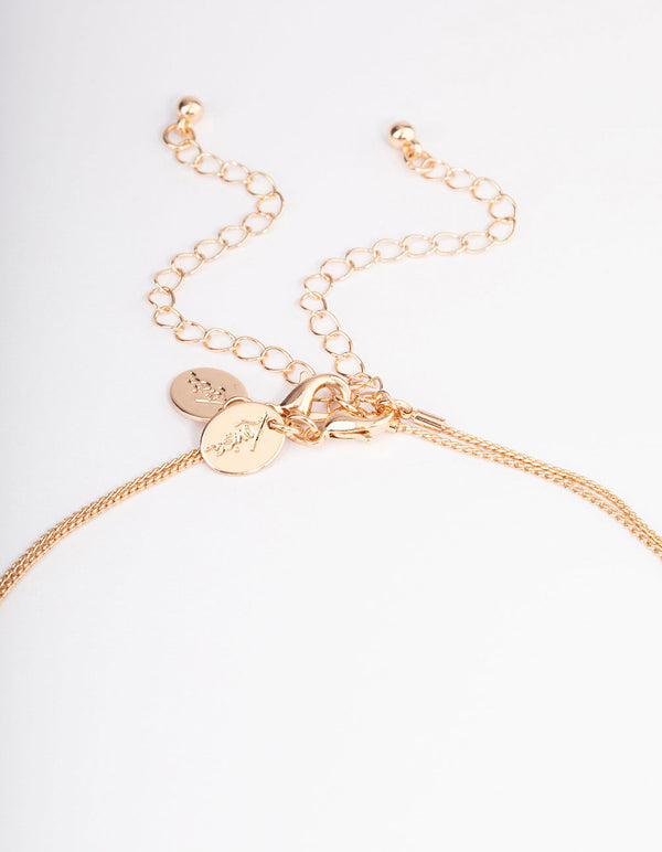 Gold Stone Flower Butterfly Layered Necklace