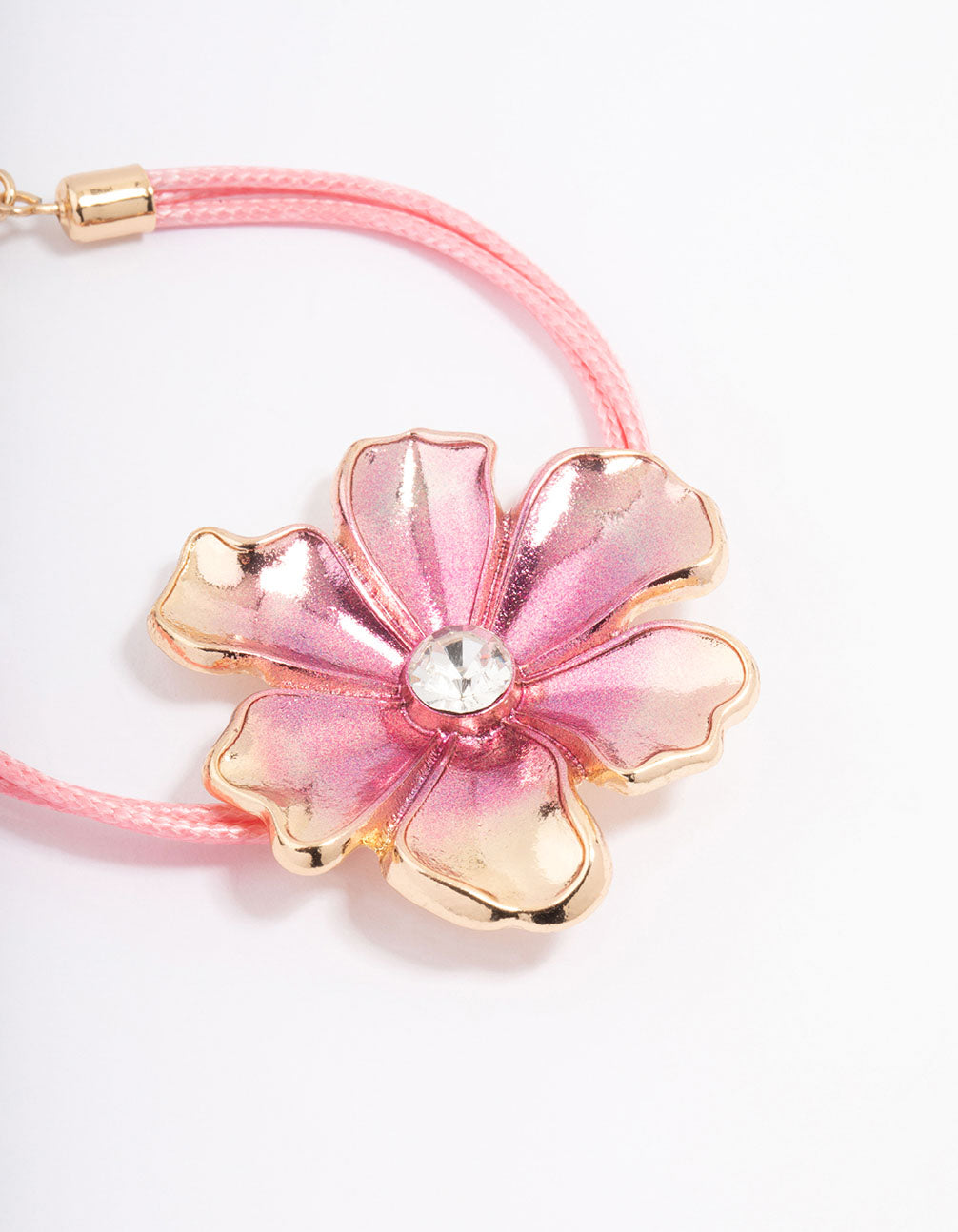 Pink Fabric Wrapped Cord Multi Flower Bracelet