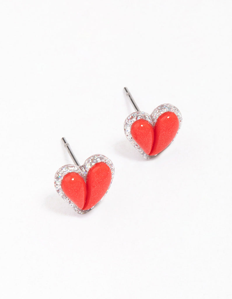 Rhodium Plated Puffy Heart Stud Earrings