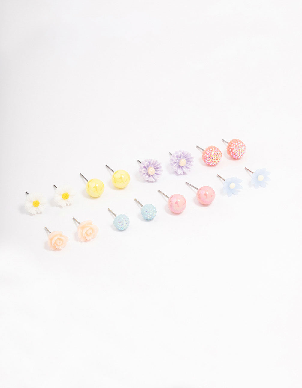 Gold Round Flower Stud Earring 8-Pack