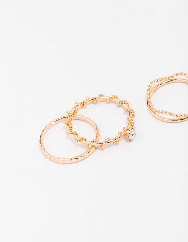 Gold Twisted Flower Ring Pack