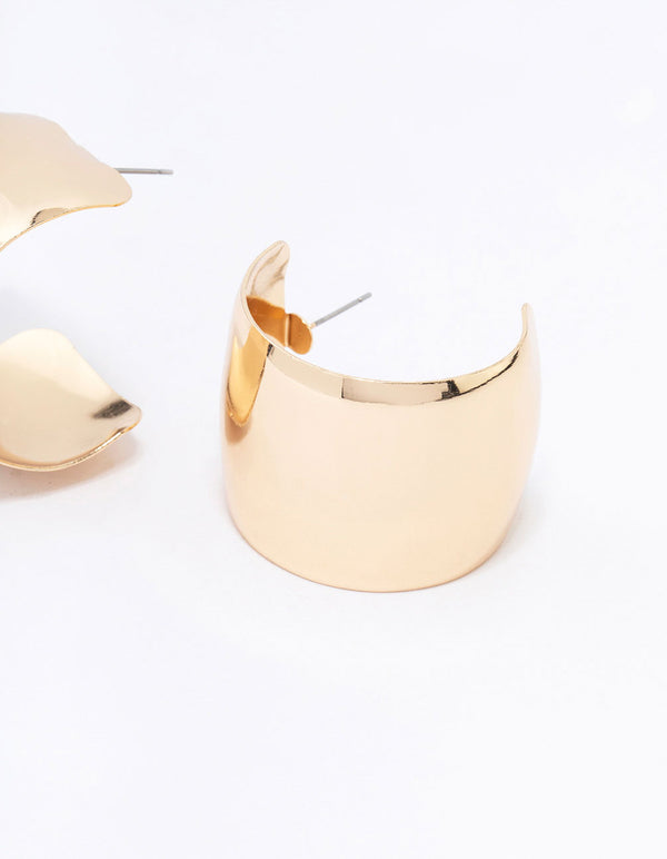 Gold Large Wide Smooth Hoop Earrings