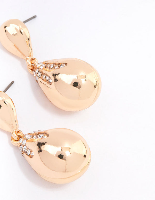 Gold Diamante Double Tapered Drop Earrings