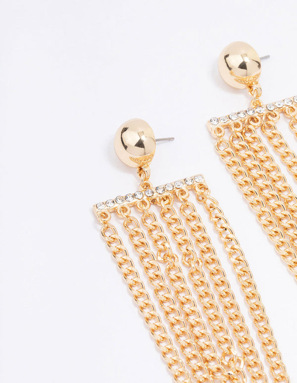 Gold Diamante Multi Chain Drop Earrings