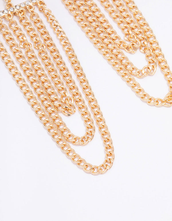Gold Diamante Multi Chain Drop Earrings