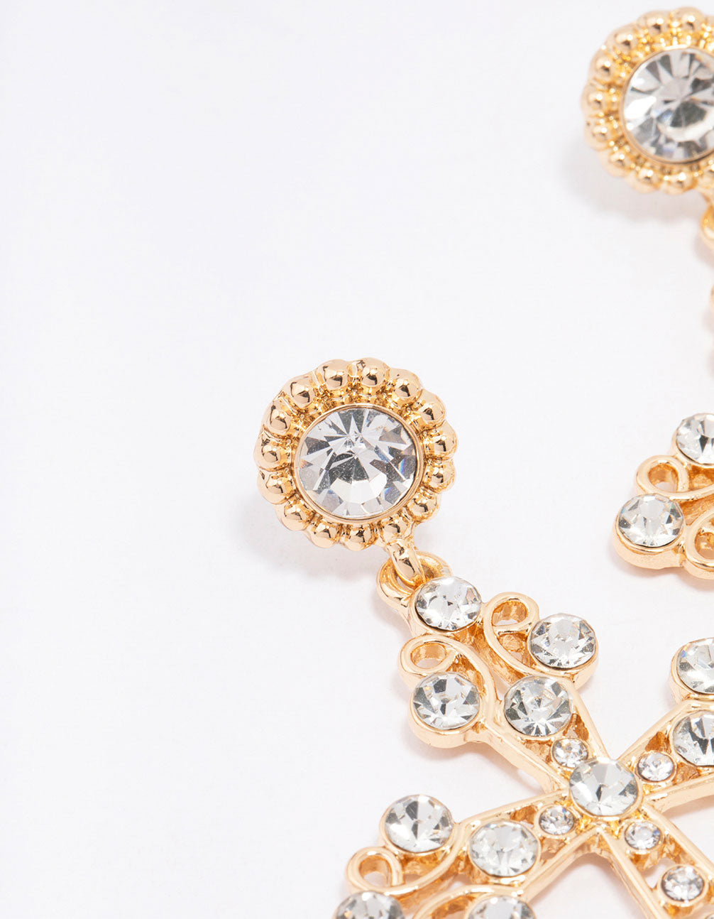 Gold Multi Diamante Cross Drop Earrings