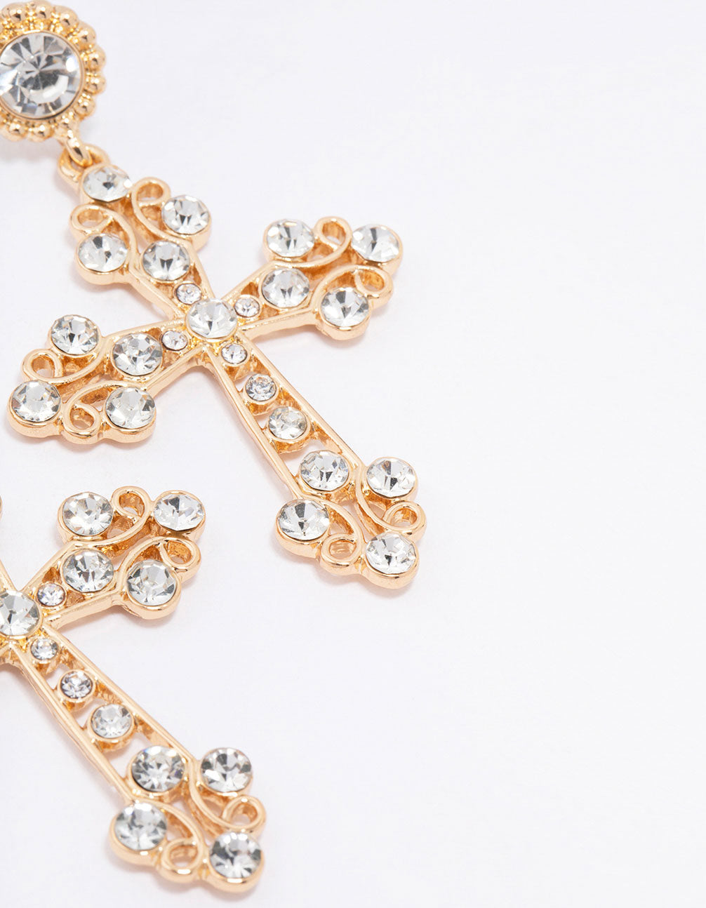 Gold Multi Diamante Cross Drop Earrings