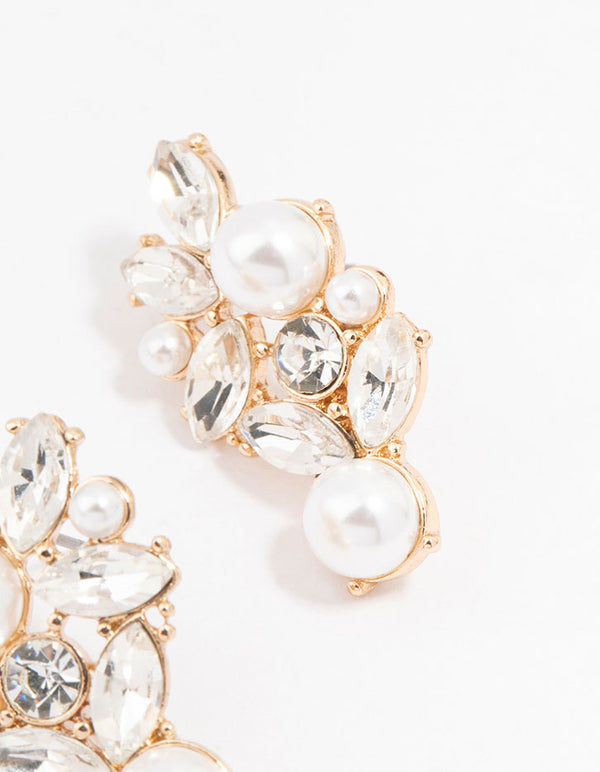 Gold Diamante & Pearl Stud Earrings