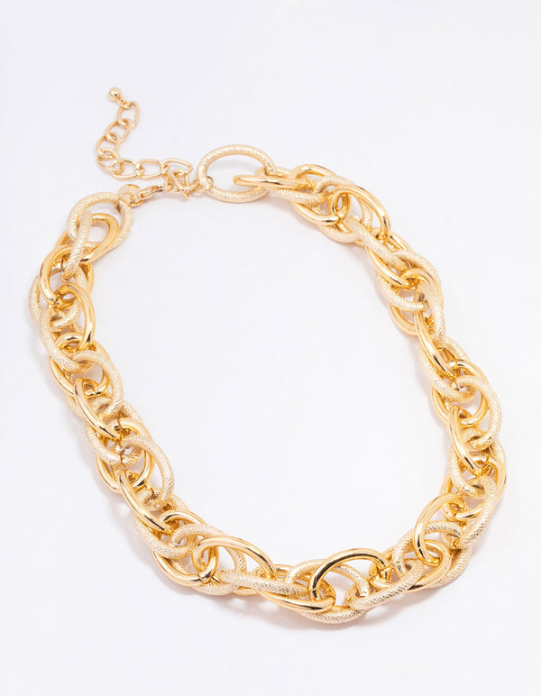 Gold Textured Multi Link Chain Necklace